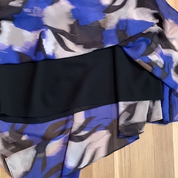 ADRIANNA Papell Blurred Chiffon Sleeveless Dress Drop Waist Blue/Black Women’s 4 - Picture 8 of 14